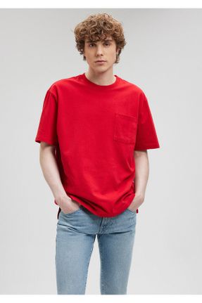 تی شرت قرمز مردانه ریلکس یقه گرد پنبه (نخی) تکی کد 804419396