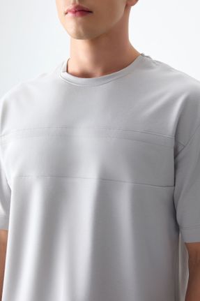 تی شرت طوسی مردانه اورسایز پنبه - پلی استر یقه گرد تکی کد 812609820