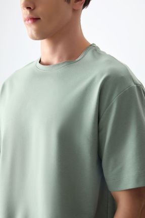 تی شرت سبز مردانه پنبه - پلی استر یقه گرد اورسایز تکی بیسیک کد 809376765