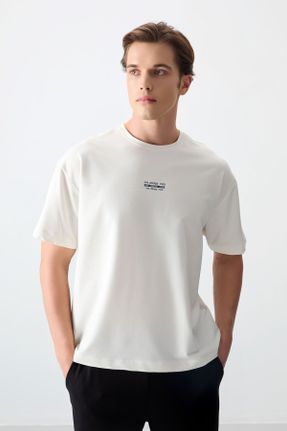 تی شرت نباتی مردانه یقه گرد پنبه - پلی استر اورسایز تکی جوان کد 811844001