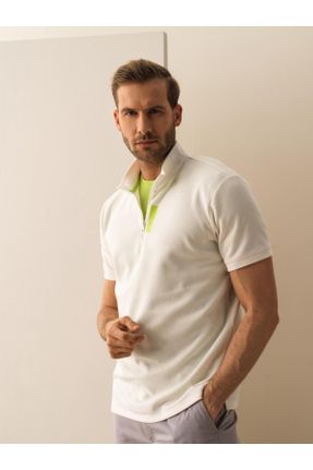 تی شرت سفید مردانه رگولار یقه ایستاده پنبه - پلی استر کد 670389435
