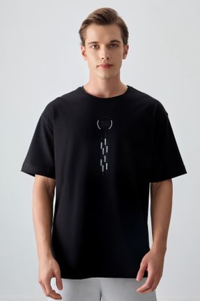 تی شرت مشکی مردانه اورسایز یقه گرد پنبه - پلی استر تکی بیسیک کد 808522738