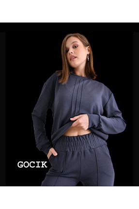 ست بالاتنه و پائین تنه طوسی زنانه بافتنی GOCIK - کد 790643749
