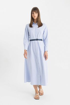 لباس آبی زنانه بافتنی پنبه - پلی استر رگولار آستین-بلند کد 831680889