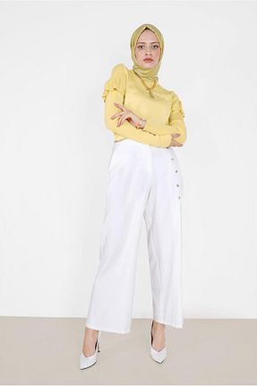 شلوار پارچه ای سفید زنانه بلند Alvina - کد 804207766
