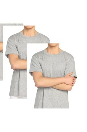 تی شرت طوسی مردانه رگولار یقه گرد پنبه (نخی) 2