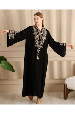 لباس مشکی زنانه بافتنی ویسکون سایز بزرگ آستین-بلند کد 829616043