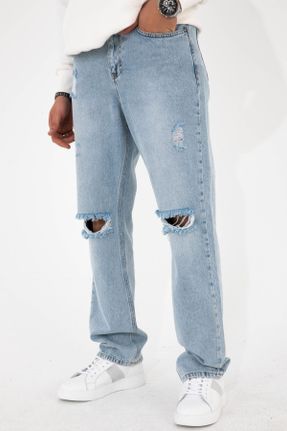 شلوار جین آبی مردانه پاچه راحت فاق بلند جوان کد 755952259