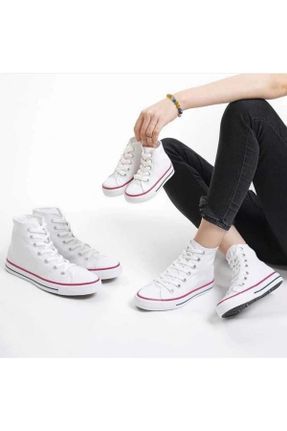 کفش اسنیکر سفید زنانه بند دار پارچه نساجی کد 286350348