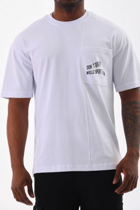 تی شرت سفید مردانه اورسایز یقه گرد تکی جوان کد 831836703
