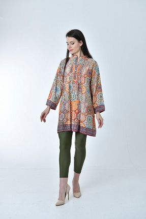 پیراهن نارنجی زنانه اورسایز Gezginimport - کد 814109372