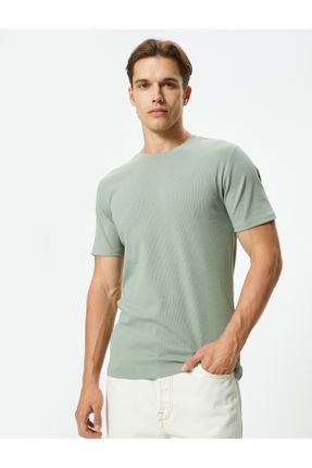 تی شرت خاکی مردانه یقه گرد پنبه (نخی) تکی کد 831981777