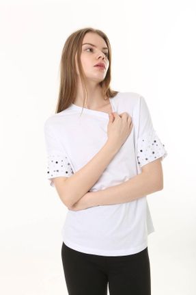 تی شرت سفید زنانه یقه گرد رگولار بیسیک کد 831963823