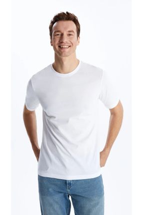 تی شرت سفید مردانه رگولار یقه گرد تکی بیسیک کد 831980681