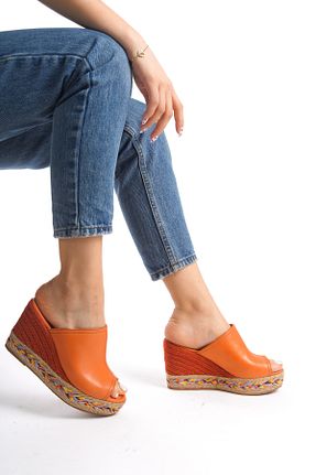 دمپائی نارنجی زنانه چرم خالص Elile Shoes - کد 831976230
