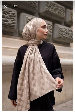 روسری بژ پلی استر Nilbutik - کد 811726727