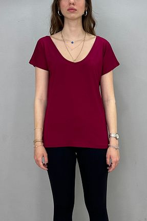 تیشرت زرشکی زنانه رگولار Tam Moda - کد 832116237