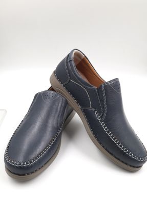 کفش کژوال سرمه ای مردانه چرم طبیعی پاشنه کوتاه ( 4 - 1 cm ) پاشنه ساده کد 832124240