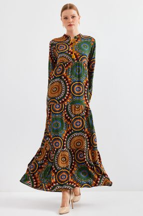 لباس خاکی زنانه اورسایز بافتنی ویسکون کد 832136729