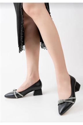 کفش پاشنه بلند کلاسیک مشکی زنانه پاشنه کوتاه ( 4 - 1 cm ) پاشنه ضخیم چرم مصنوعی کد 805850983
