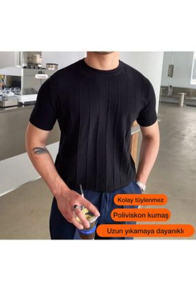تی شرت مشکی مردانه اسلیم فیت اکریلیک یقه گرد تکی کد 803367098