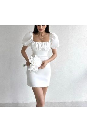 لباس مجلسی سفید زنانه اسلیم فیت لیکرا بدون آستین آستر دار کد 817662164