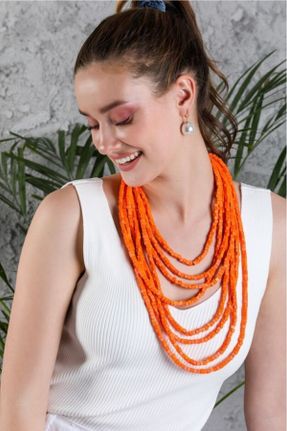 گردنبند جواهر نارنجی زنانه کد 118061275