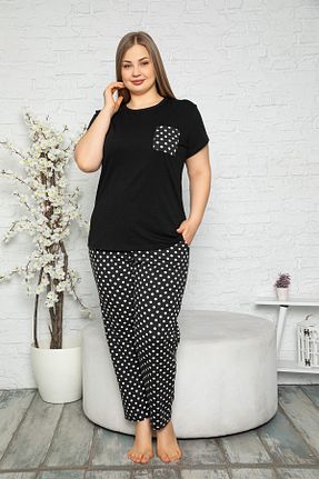 ست لباس راحتی سایز بزرگ مشکی زنانه Puantiyeli MyBen - کد 82755959