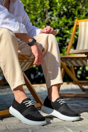 کفش اسنیکر مشکی مردانه بند دار چرم مصنوعی کد 820291928