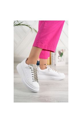 کفش اسنیکر سفید زنانه بند دار چرم مصنوعی کد 767112405