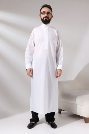 پیراهن سفید مردانه یقه قاضی اورسایز پنبه - پلی استر کد 801837859
