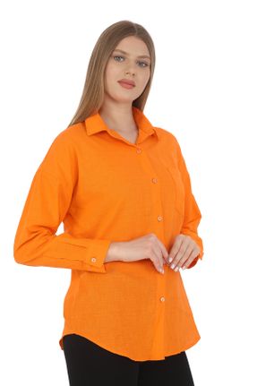پیراهن نارنجی زنانه یقه پیراهنی اورسایز کد 832099503