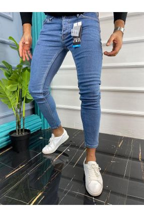 شلوار جین آبی مردانه پاچه تنگ پنبه (نخی) پوشاک ورزشی بلند کد 124021830