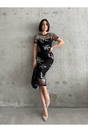 لباس مشکی زنانه بافتنی پلی استر پیراهن بند دار کد 815937013