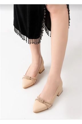 کفش پاشنه بلند کلاسیک بژ زنانه چرم مصنوعی پاشنه ضخیم پاشنه کوتاه ( 4 - 1 cm ) کد 805848156