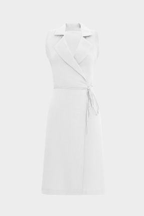 لباس سفید زنانه بافتنی مخلوط کتان Fitted کد 832278726