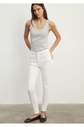 شلوار جین سفید زنانه پاچه تنگ فاق بلند پنبه (نخی) استاندارد کد 313950176
