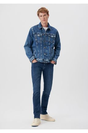 شلوار جین آبی مردانه پاچه تنگ پنبه (نخی) اسلیم کد 672679571