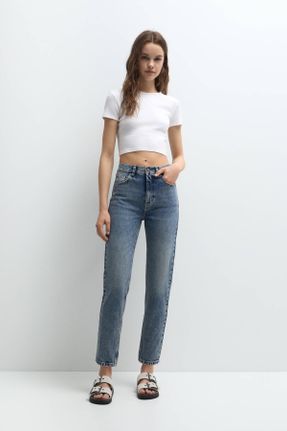شلوار جین آبی زنانه پاچه ساده فاق بلند کد 803381236