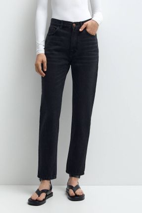 شلوار جین مشکی زنانه پاچه ساده فاق بلند کد 807259870