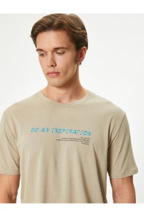 تی شرت نباتی مردانه رگولار یقه گرد تکی کد 832045447