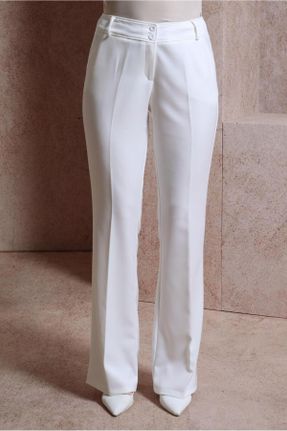 شلوار سفید زنانه بلند فاق نرمال پاچه اسپانیولی کد 817772270