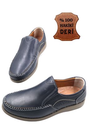 کفش کژوال سرمه ای مردانه چرم طبیعی پاشنه کوتاه ( 4 - 1 cm ) پاشنه ساده کد 832124240