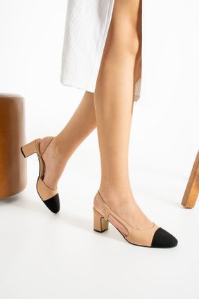 کفش پاشنه بلند کلاسیک بژ زنانه چرم پاشنه ضخیم پاشنه متوسط ( 5 - 9 cm ) کد 832135048