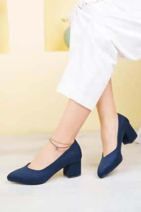 کفش پاشنه بلند کلاسیک سرمه ای زنانه پاشنه کوتاه ( 4 - 1 cm ) چرم مصنوعی پاشنه ساده کد 654567153
