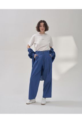 شلوار جین آبی زنانه پاچه گشاد مخلوط پلی استر ساده جوان بلند کد 820681829