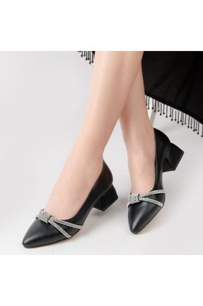 کفش پاشنه بلند کلاسیک مشکی زنانه پاشنه کوتاه ( 4 - 1 cm ) پاشنه ضخیم چرم مصنوعی کد 805850983