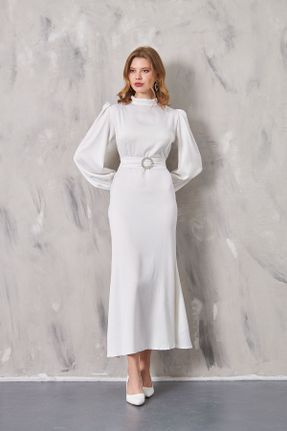 لباس مجلسی سفید زنانه ساتن اسلیم یقه قاضی بدون آستر کد 825584660