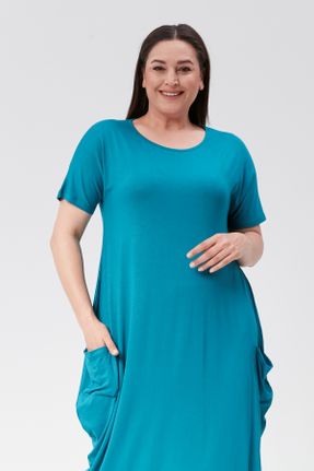لباس آبی زنانه مخلوط ویسکون سایز بزرگ بافت کد 828797534
