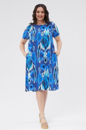 لباس آبی زنانه بافتنی پنبه (نخی) سایز بزرگ آستین-کوتاه کد 829071273